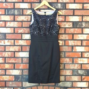 H&M Size 8 Black Lace and Satin Knee Length Sheath Dress